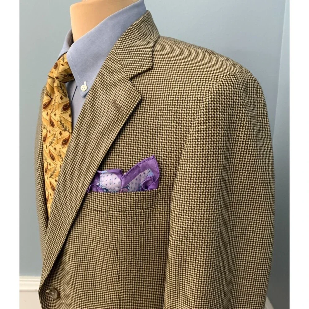 Brooks Brothers Blazer Mens 40S Silk Wool Houndstooth Tweed Jacket Sportcoat